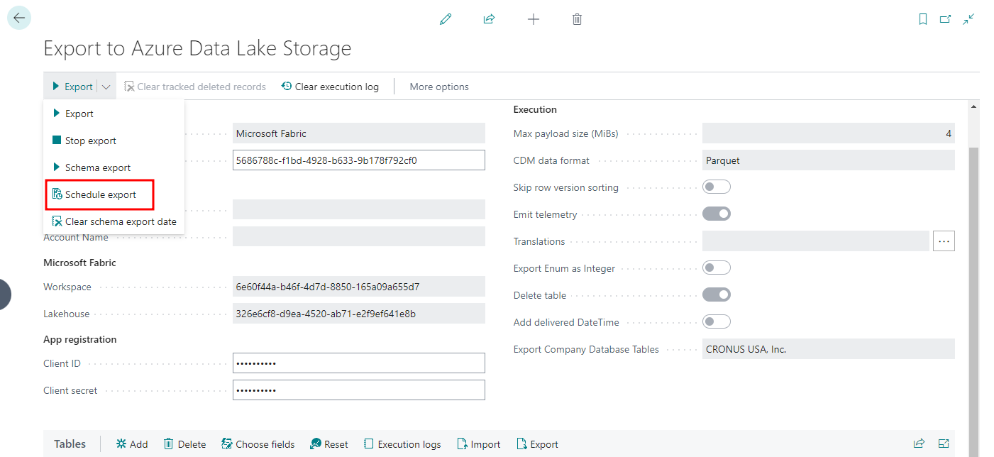 Scheduling recurring bc2adls exports with a Business Central job queue entry